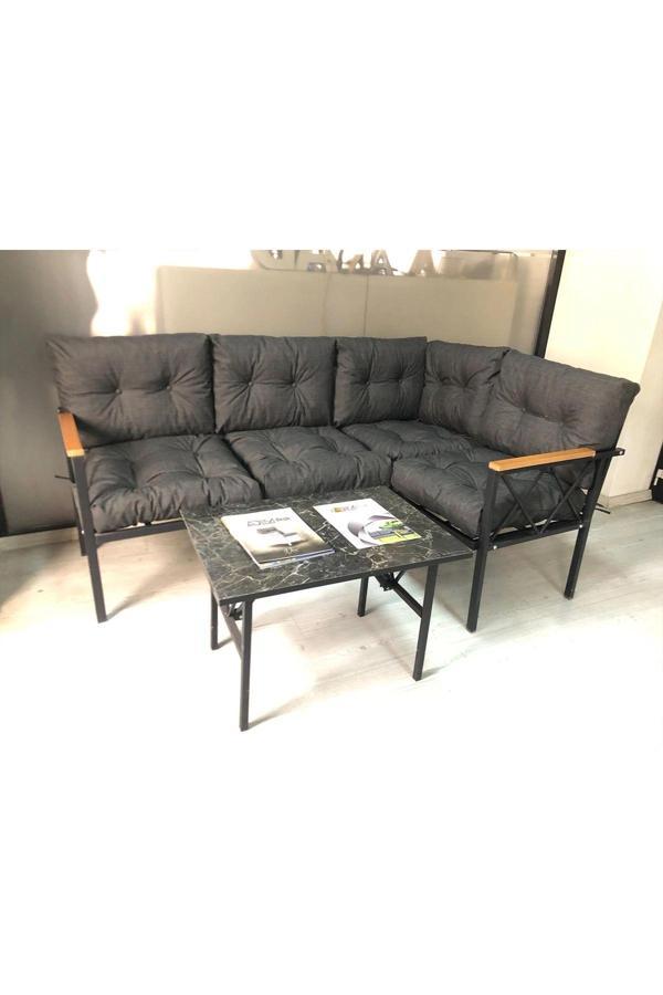 miami Köşe Koltuk Takımı , 2+2 Balkon-bahçe-çay Seti-mutfak Köşesi mermer desen 70x50cm sehpa - Image 1