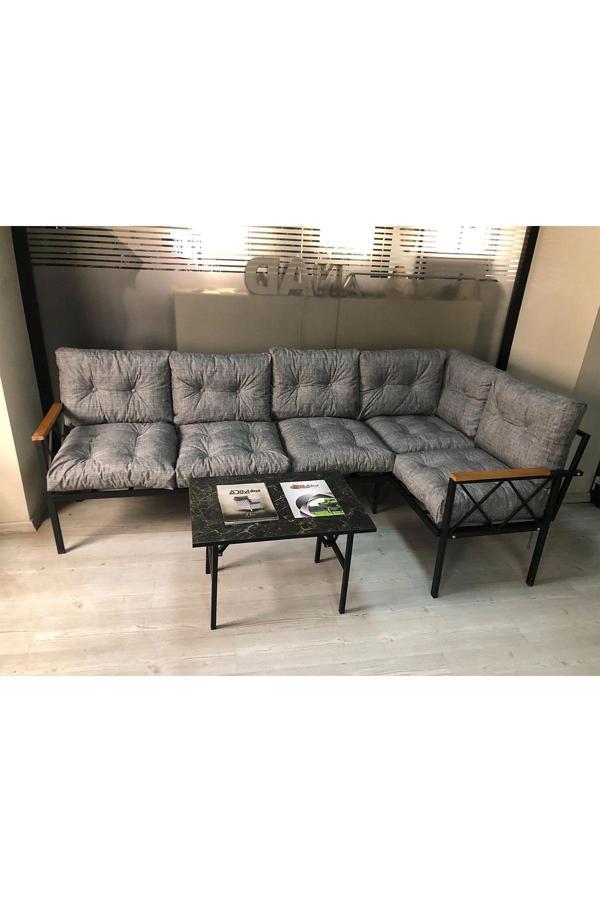 miami Köşe Koltuk Takımı , 3+2 Balkon-bahçe-çay Seti-mutfak Köşesi mermer desen 70x50cm sehpa - Image 1