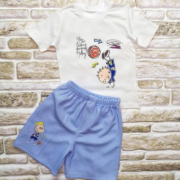 1-2-3 Yaş Topçu Erkek Çocuk Baskılı Şortlu Kısa Kollu Tişört 2li Erkek Bebek Takımı Beyaz - Image 1