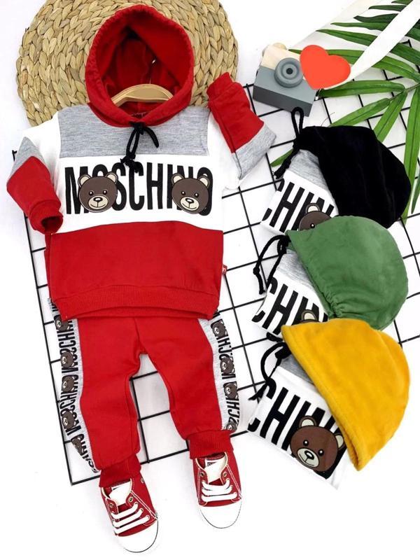 9-12-18-24 Ay Kapşonlu İp Bağlama Baskılı 2li Bebek Takımı Kırmızı - Image 1