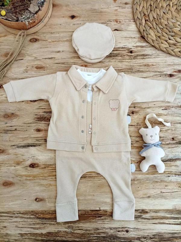 3-6 6-9 9-12 Ay Oyuncaklı Altınbaşak 5li Kız Erkek Bebek Takımı Vizon - Image 1