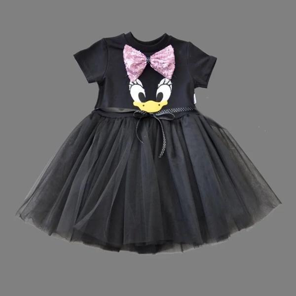 1-2-3 Yaş Payet Fiyonk Tokalı Ördek Nakışlı Astarlı Kız Bebek Tütü Elbisesi Siyah - Image 1