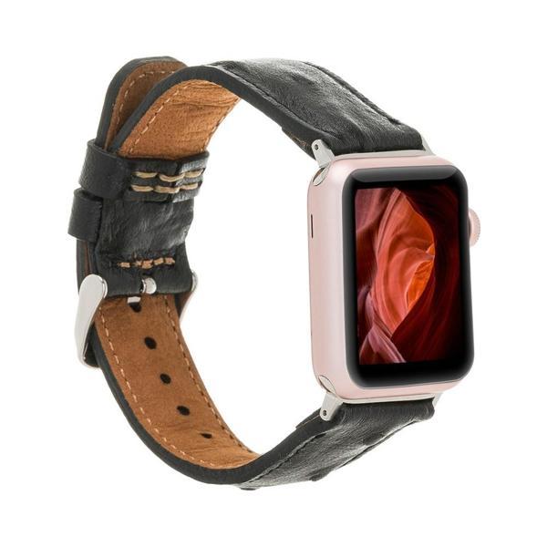 Apple Watch Uyumlu Deri Kordon 42-44-45mm DE5 Siyah - Image 1