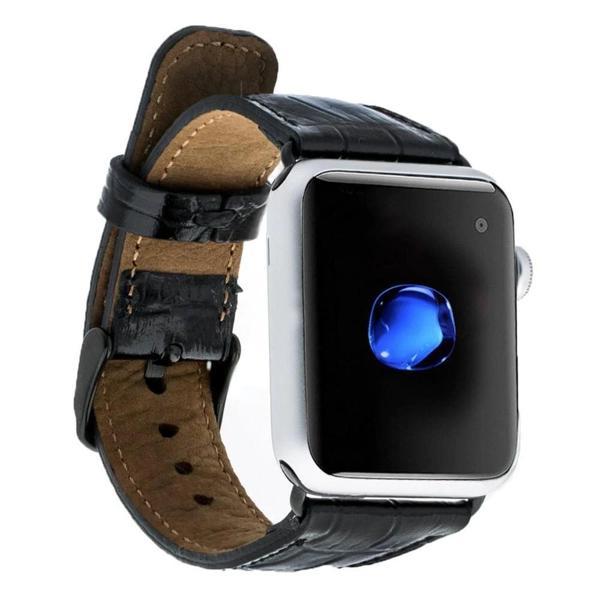 Apple Watch Uyumlu Deri Kordon 42-44-45mm Kroko Siyah - Image 1