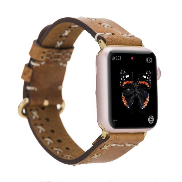 Apple Watch Uyumlu Deri Kordon 42-44-45mm Aqua V18 Taba - Image 1
