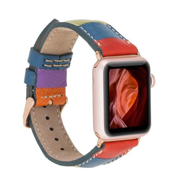 Apple Watch Uyumlu Deri Kordon 42-44-45mm Gökkuşağı - Image 1