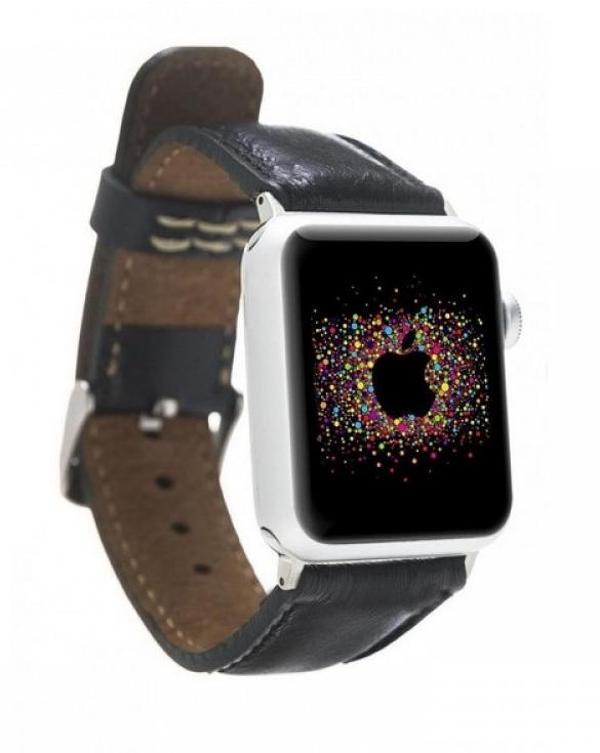 Apple Watch Uyumlu Deri Kordon 42-44-45mm RST1 Siyah - Image 1