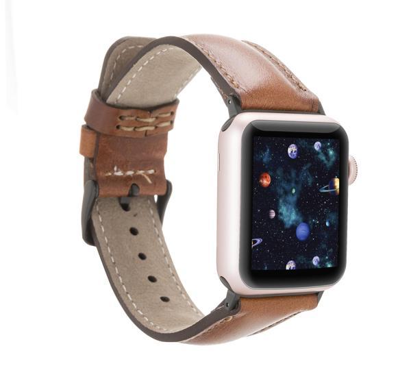 Apple Watch Uyumlu Deri Kordon 38-40-41mm RTST2EF Taba - Image 1