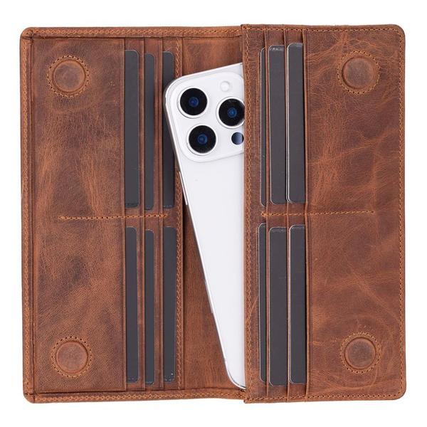 Aura Hakiki Deri, El Yapımı, Telefon Bölmeli, Kadın Cüzdanı, Açık Kahve - Image 1