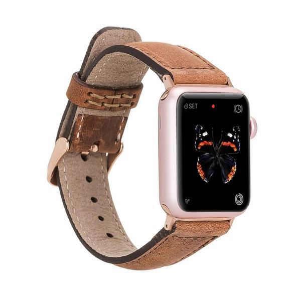 Apple Watch Uyumlu Deri Kordon 42-44-45mm G19 Taba - Image 1