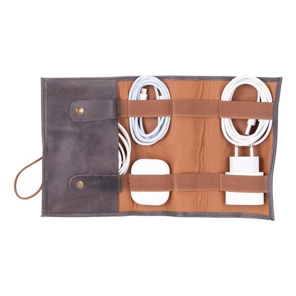 Deri Kablo Aksesuar Taşıma Çantası Antik Gri - Image 1