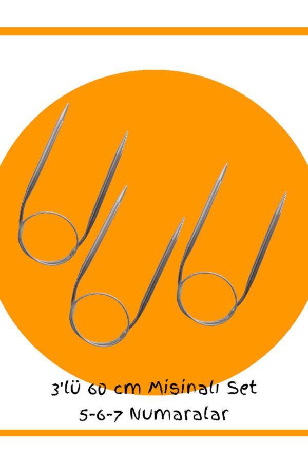 Çelik Telli Misinalı Örgü Şişi Seti 60 Cm 5-6 Ve 7 Numara - Image 1