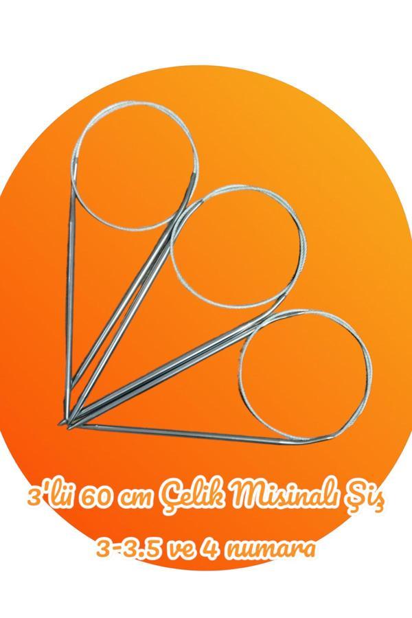 Çelik Telli Misinalı Örgü Şişi Seti 60 Cm 3-3.5 Ve 4 Numara - Image 1