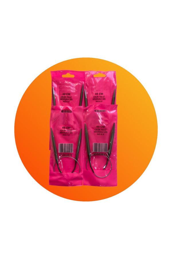 40 Cm Misinalı (YAKA VE KOL IÇİN ÖZEL KISA ŞİŞ) Çelik Telli Örgü Şiş Seti 4 Adet (5-6-7-8 ) No - Image 1