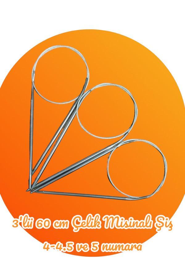 Çelik Telli Misinalı Örgü Şişi Seti 60 Cm 4-4.5 ve 5 Numara - Image 1