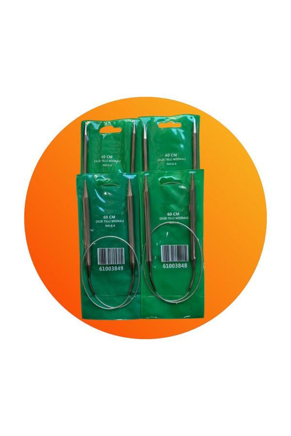 60 Cm Misinalı Çelik Telli Örgü Şiş Seti 4 Adet (5-6-7-8 ) No - Image 1