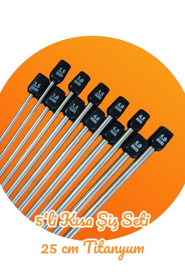 Sultan/yabalı 6'lı Kısa Titanyum Örgü Şişi Seti 25 Cm 2,5-3-3,5-4-4,5 Ve 5 Numara - Image 1