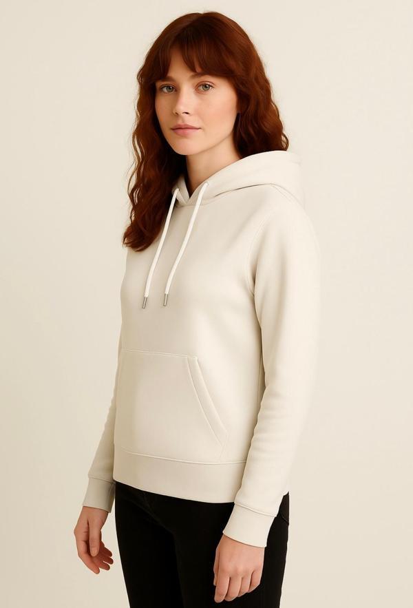 Kadın Krem 3 İplik şardonlu Kapüşonlu Sweatshirt-W1108-K - Image 1