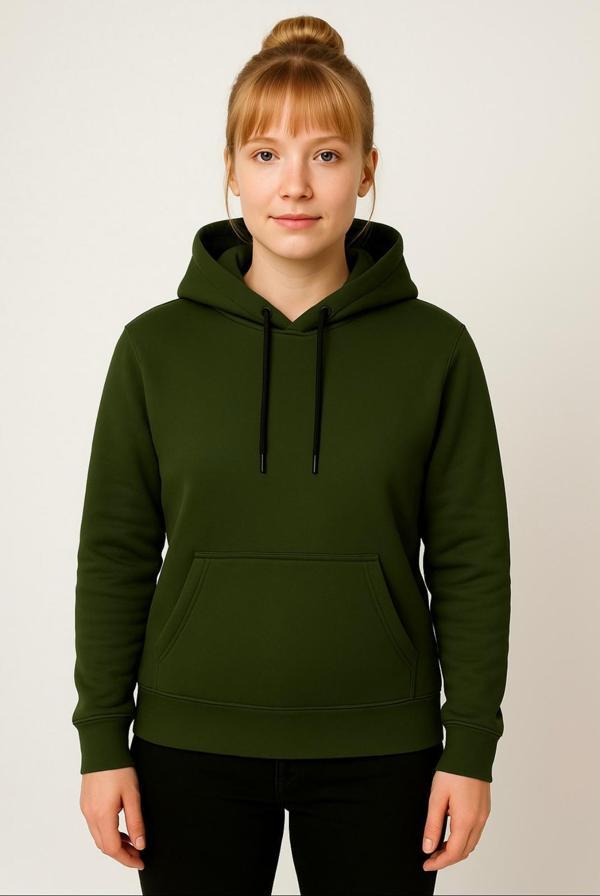 Kadın Haki 3 İplik şardonlu Kapüşonlu Sweatshirt-W1108-K - Image 1