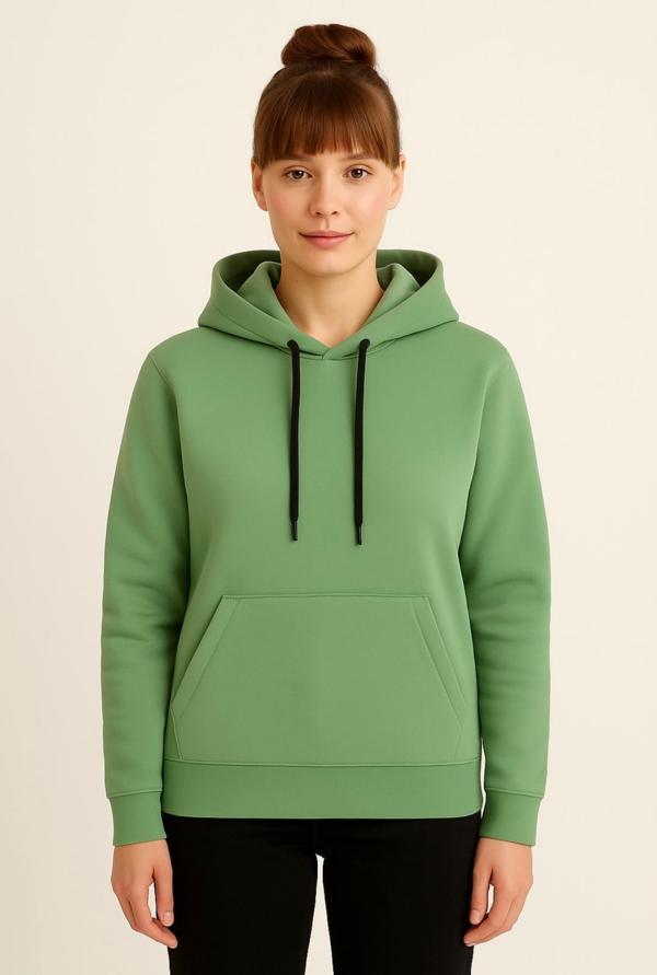 Kadın Yeşil 3 İplik şardonlu Kapüşonlu Sweatshirt-W1108-K - Image 1