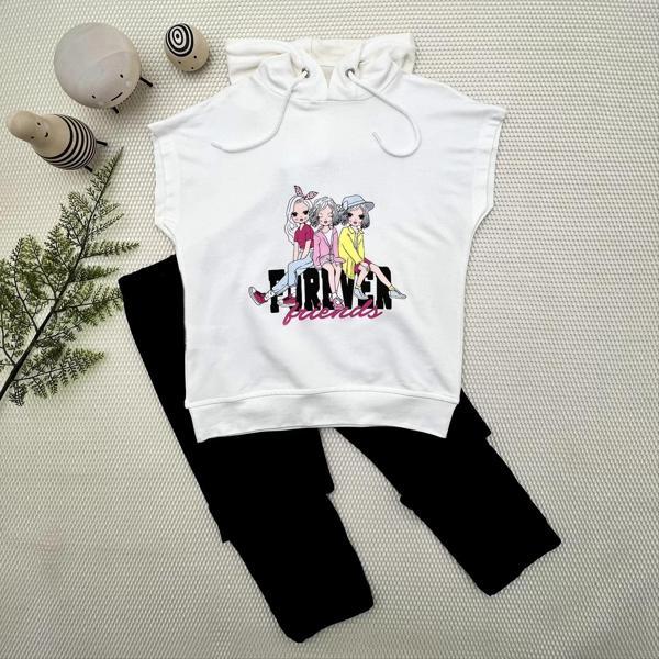 3-4-5 Yaş Forever Cici Kızlar Baskılı Kapşonlu 2li Kız Çocuk Takımı Lacivert - Image 1