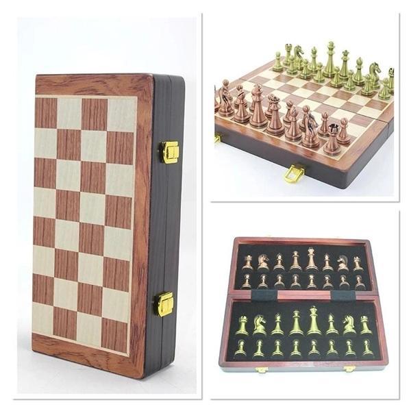 Ahşap Kutulu Metal Taşlı Hazneli Satranç Takımı Alk4226 - Image 1