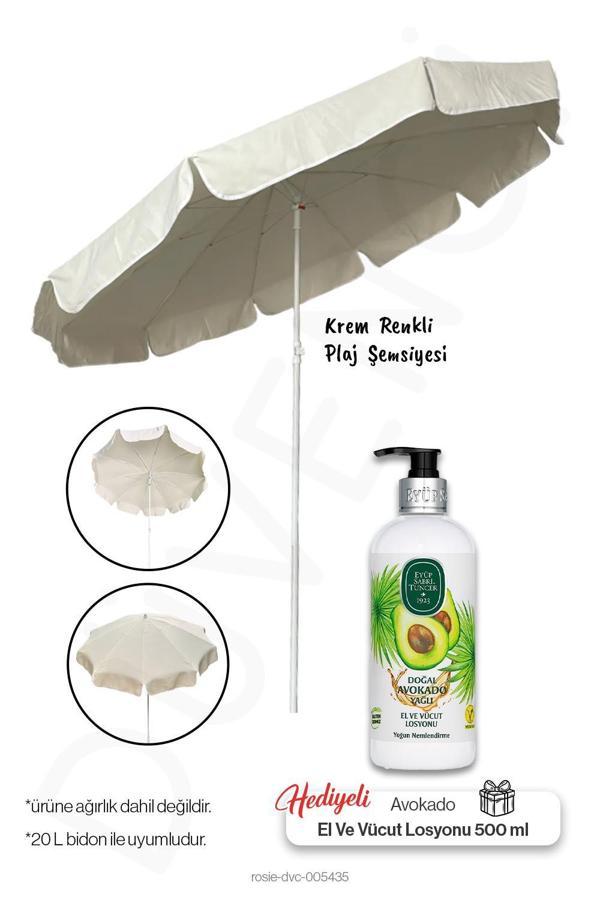 Plaj Şemsiyesi 200 CM Çap, Krem Renkli, 10 Telli  ve Avokadolu Losyon Hediye - Image 1