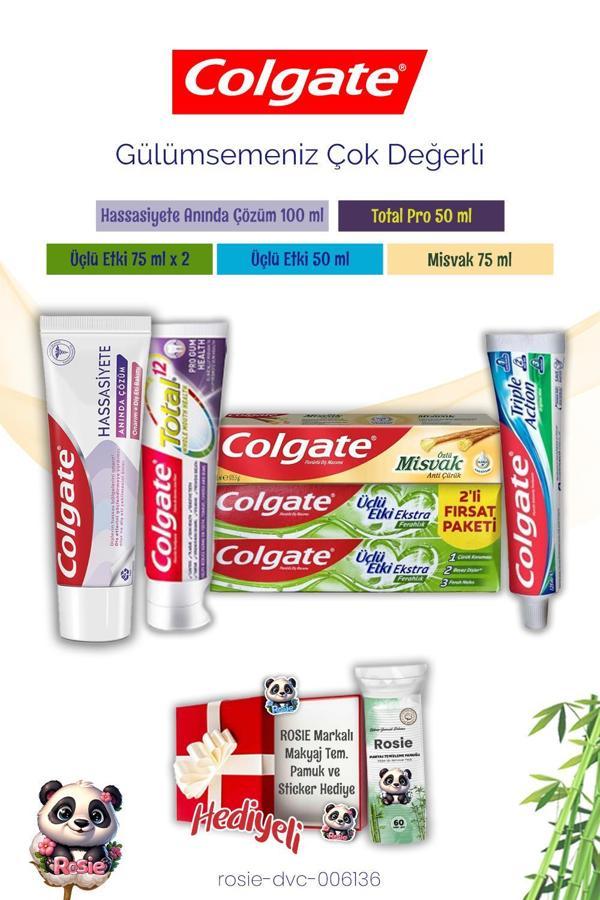 Colgate Diş Macunları Tanışma Paketi 5'li ve Rosie Makyaj Pamuğu - Image 1