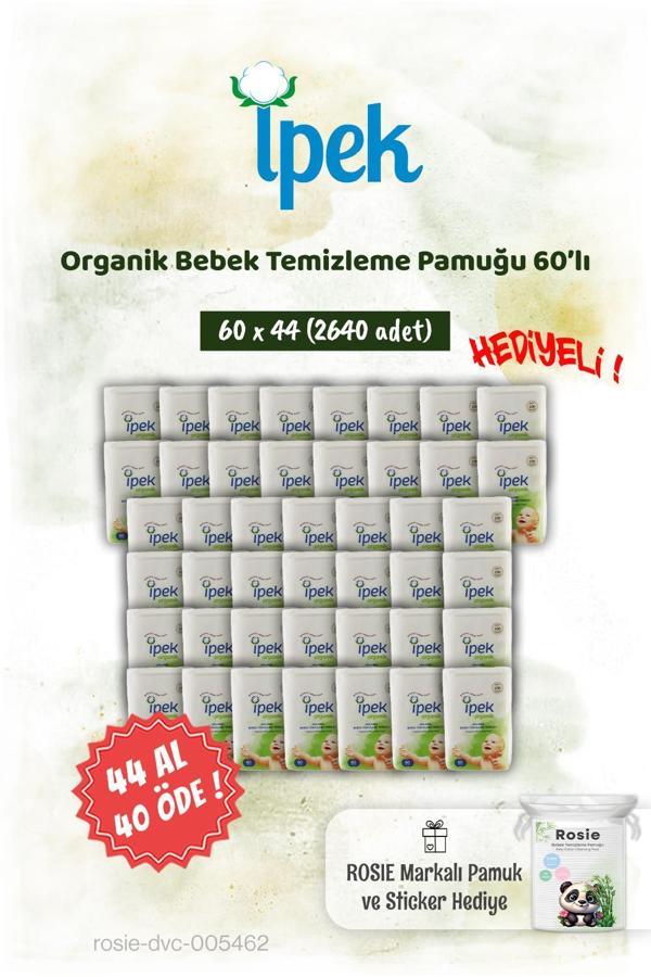 İpek 60'lı Organik Bebek Temizleme Pamuğu 44 AL 40 ÖDE ve Rosie Pamuk hediye - Image 1