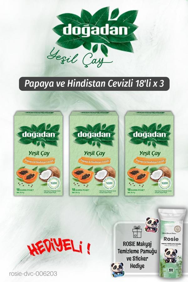 Doğadan Yeşil Çay 3'lü Papaya Hindistan Cevizli 18'li ve Rosie Pamuk - Image 1