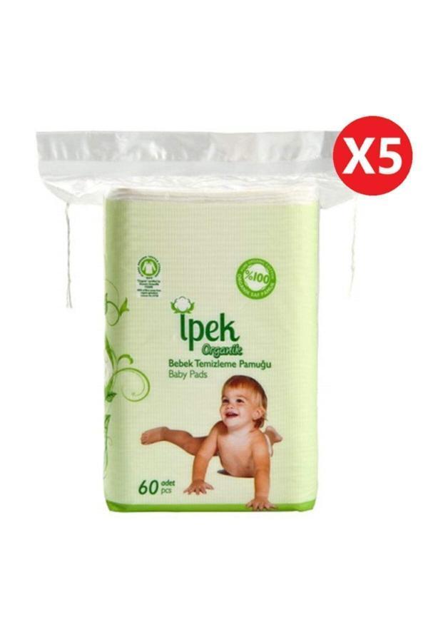 İpek Organik Bebek Temizleme Pamuğu 60'lı x 5'li Paket - Image 1