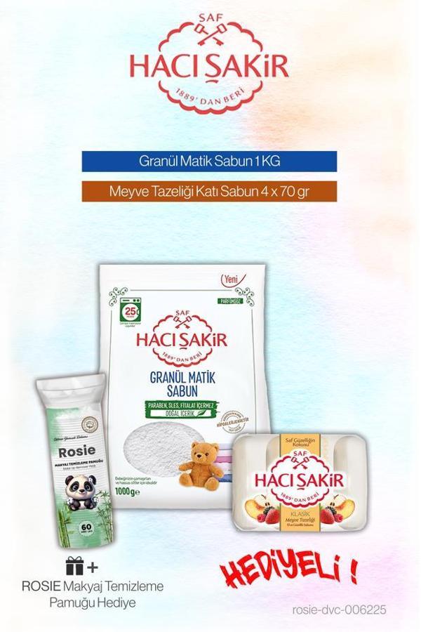 Hacı Şakir Granül Matik Deterjan 1 KG ve Meyze Tazeliği Katı Sabun 4x70 ml, Rosie Pamuk - Image 1