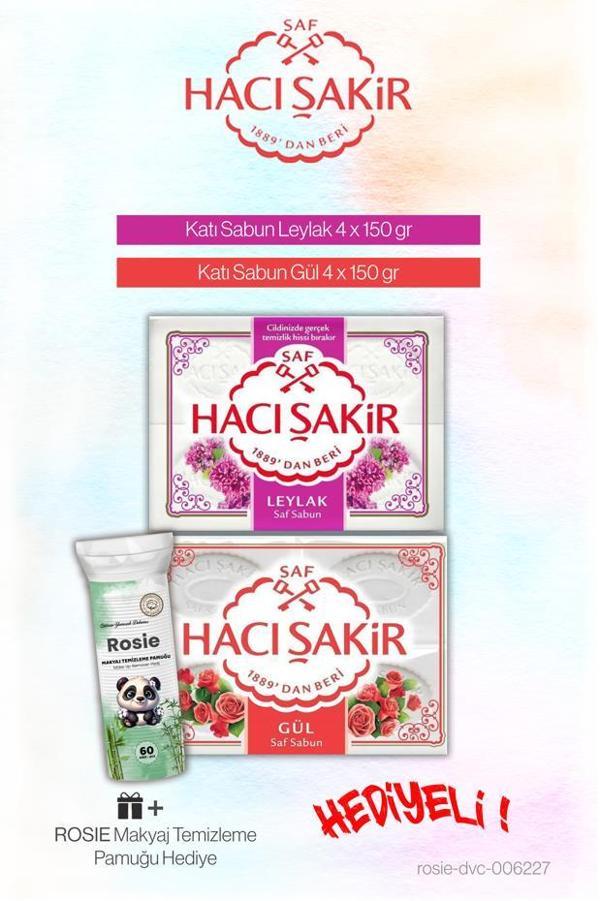 Hacı Şakir Katı Sabun 4 x 150 gr Leylak ve Gül, Rosie Pamuk - Image 1