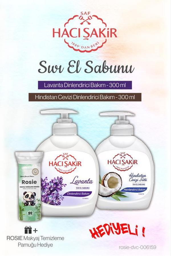 Hacı Şakir Lavanta ve Hindistan Cevizi 300 ml Sıvı Sabun ve Rosie Pamuk - Image 1
