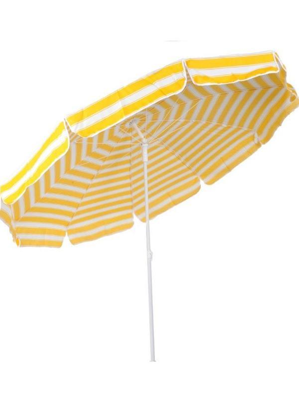 Plaj Şemsiyesi 180 CM Çap Sarı Beyaz Renkli 8 Telli Eğim Verilebilir - Image 1