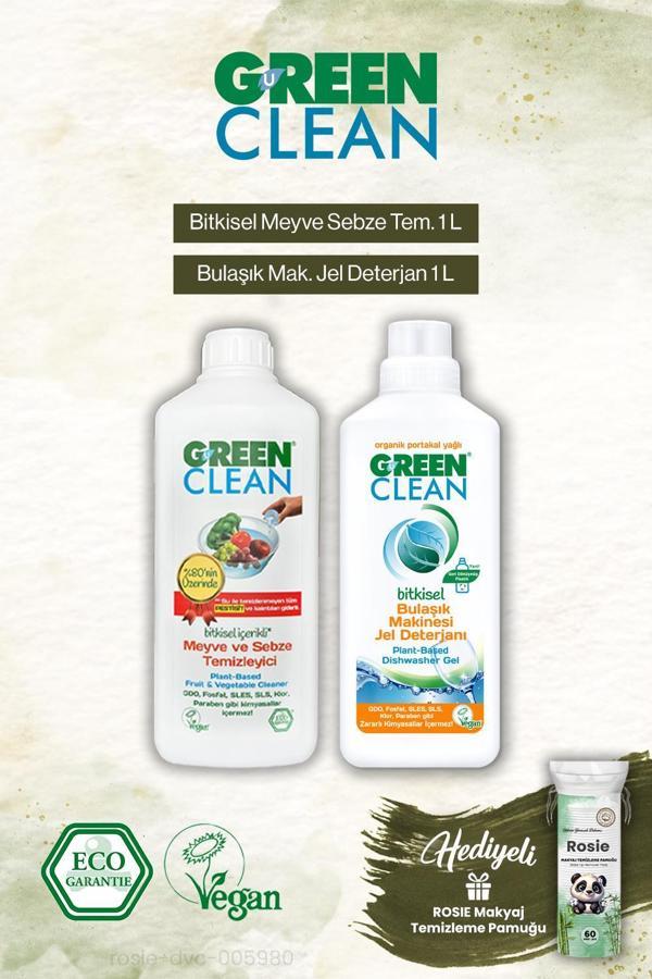 Green Clean 1000ml Bulaşık Jel Det. ve Meyze Sebze Tem. 1000 ml, Rosie Hediye - Image 1
