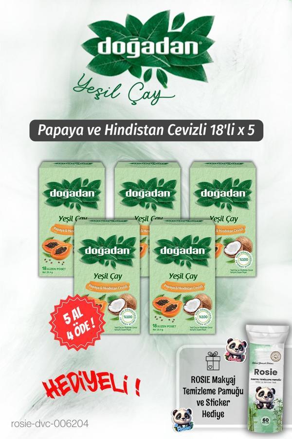 Doğadan 5 AL 4 ÖDE Yeşil Çay Papaya Hindistan Cevizli 18'li ve Rosie Pamuk - Image 1