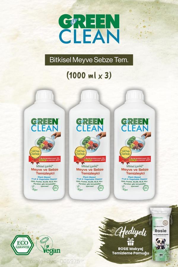3 adet Green Clean Bitkisel Meyve Sebze Tem. ve Rosie Makyaj Pamuk - Image 1