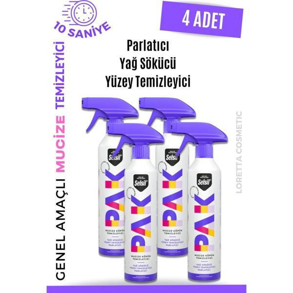 Selsil Pak 4 'lü 500 ml Mucize Köpük Temizleyici Sprey Yağ Sökücü, Parlatıcı - Image 1