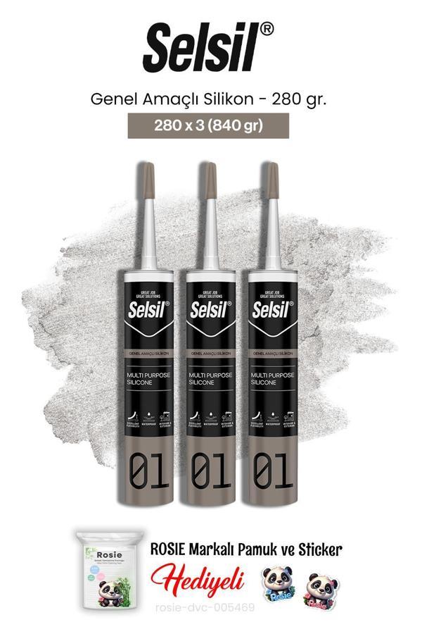 Selsil 3'lü Genel Amaçlı Silikon 280 gr ve rosie pamuk - Image 1