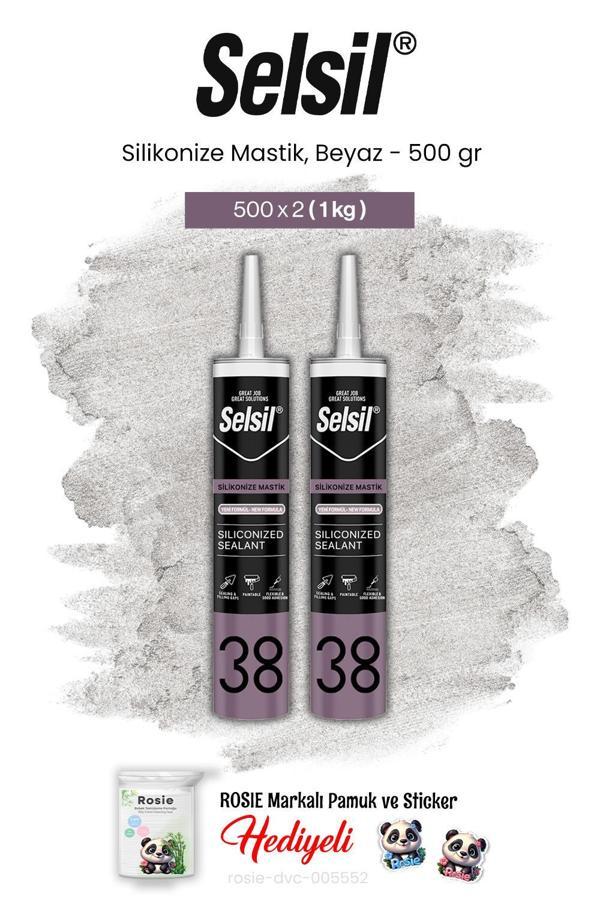 Selsil Silikonize Mastik, 500 gr, Beyaz 2 adet ve rosie pamuk - Image 1