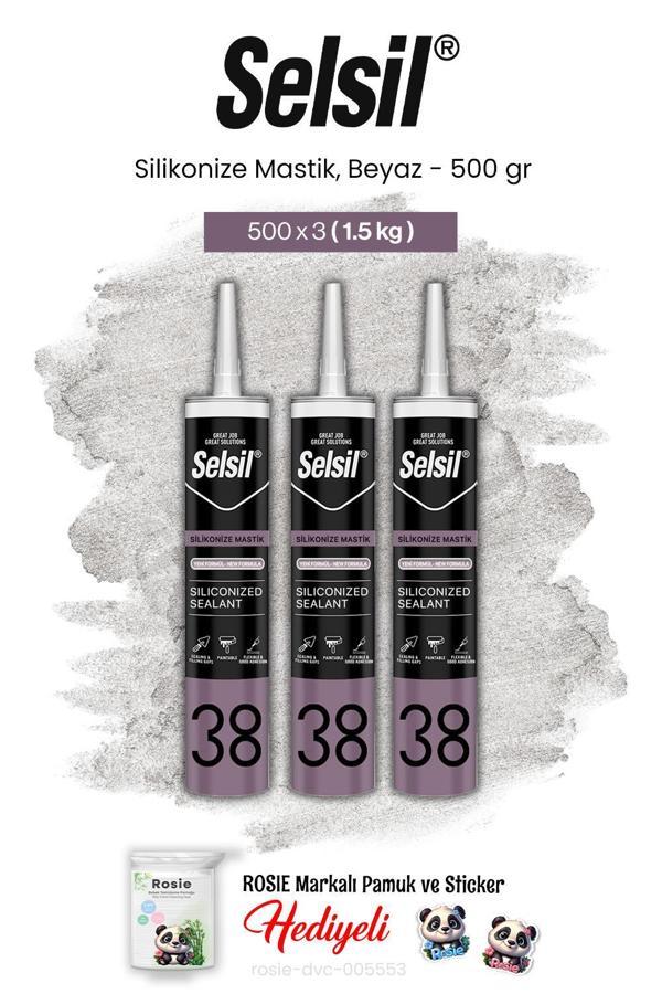 Selsil 3'lü Silikonize Mastik, 500 gr, Beyaz ve rosie pamuk - Image 1