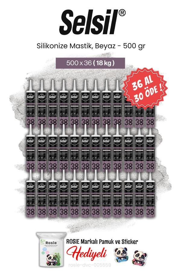 Selsil 500 gr, 36 AL 30 ÖDE Silikonize Mastik, Beyaz ve rosie pamuk - Image 1