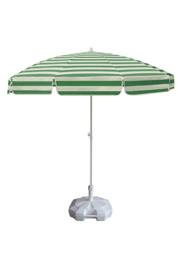 Yeşil Beyaz Çizgili Plaj Ve Güneş Şemsiyesi 200/8, 20 Litre Bidonlu Taşıma Çantası Hediyeli - Image 1