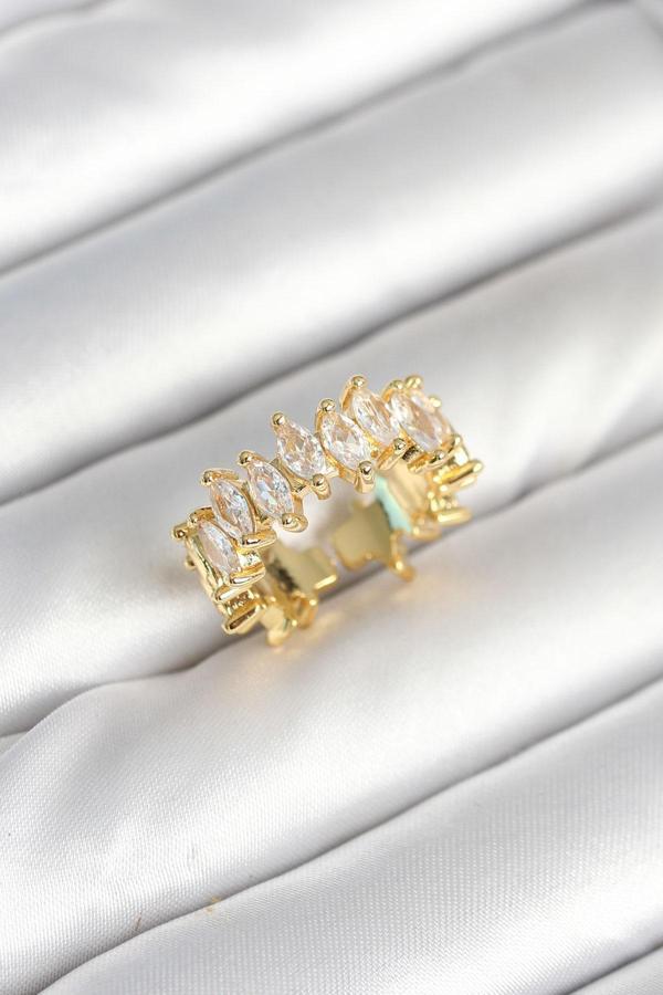 Zarif Parmaklar için Pirinç Zirkonlu Arpa Baget Kadın Yüzük - Image 1