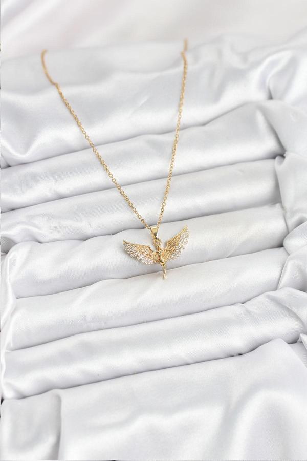 Zarif Boyunlar için Golden Çelik Zincirli Melek Kadın Kolye - Image 1