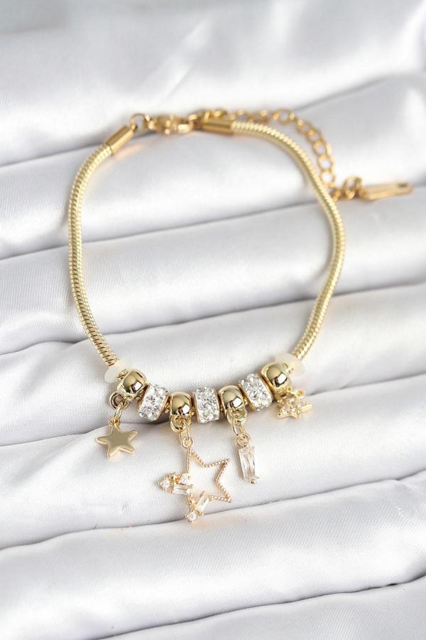 Zarif Bilekler için Golden Pirinç Yıldız Charmlı Kadın Bileklik - Image 1