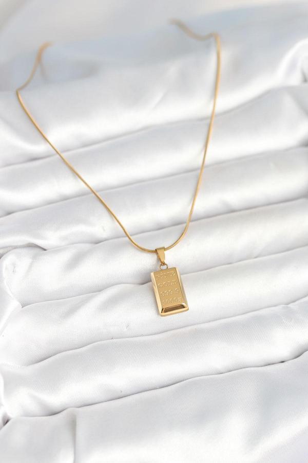 Zarif Boyunlar için Golden Çelik Golden Külçe Stil Kadın Kolye - Image 1