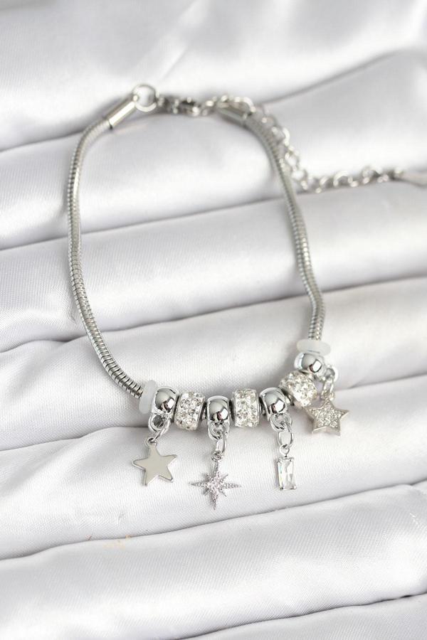 Zarif Bilekler için Silver Pirinç Kutup Yıldızı Charmlı Kadın Bileklik - Image 1