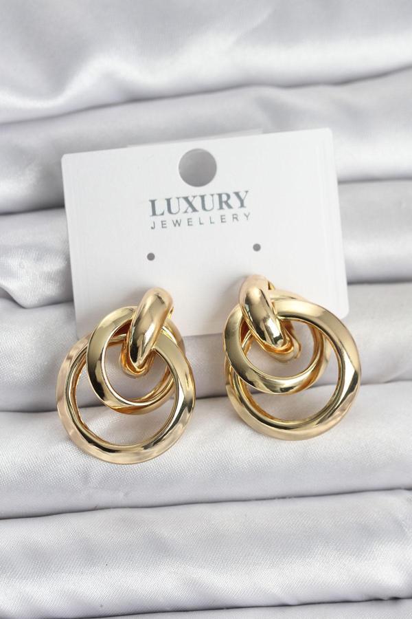 Zarif Kulaklar için Golden Pirinç Yapım Halka Kadın Küpe - Image 1